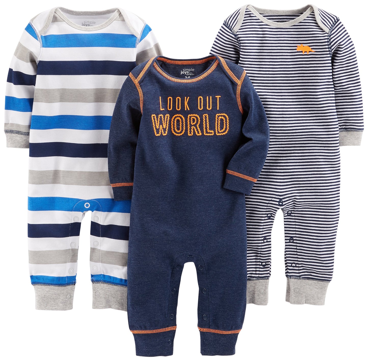 Simple Joys by Carters Baby 3-pack Jumpsuits, grey, multi stripe, navy stripe, 12 Month