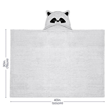 Natemia Premium Ultra Soft Hooded Baby Towel - Grey Raccoon Animal Design - Newborn To Toddler - Made In Turkey