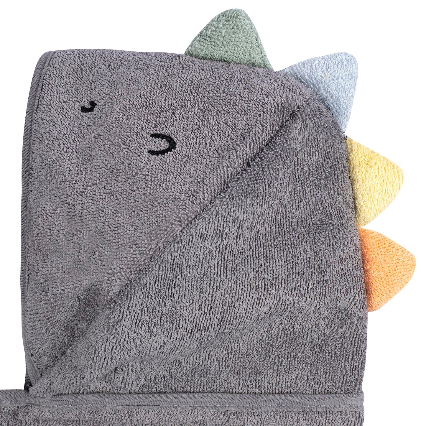 Gerber Baby 4 Piece Animal Character Hooded Towel And Washcloth Set, Charcoal Dino, One Size