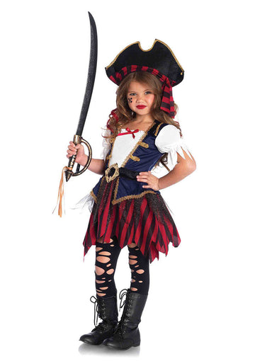 2 Pc.Caribbean Pirate, Gold Trimmed Dress With Belt And Pirate Hat Xs Multicolor