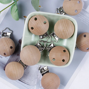 10Pcs/Lot Wooden Pacifier Clip Beech Pacifier Clips Chewable Teething Diy Dummy Clip Chains Baby Teether Nursing Accessories