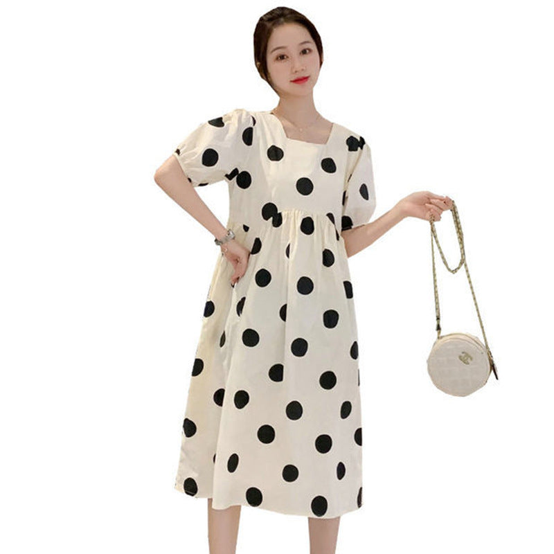 Maternity Summer dress Out Fashion High-end Sense Small Fresh Wave Dot Dress Loose Mid-length Summer Dress