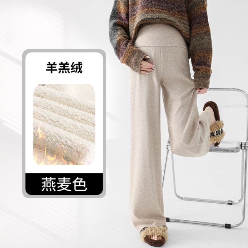 Lamb Fleece Pregnant Women's Pants Autumn and Winter fleece-lined Outer Wear Loose Dipping Wide-leg Pants New Non-abdominal Glutinous Rice Pants