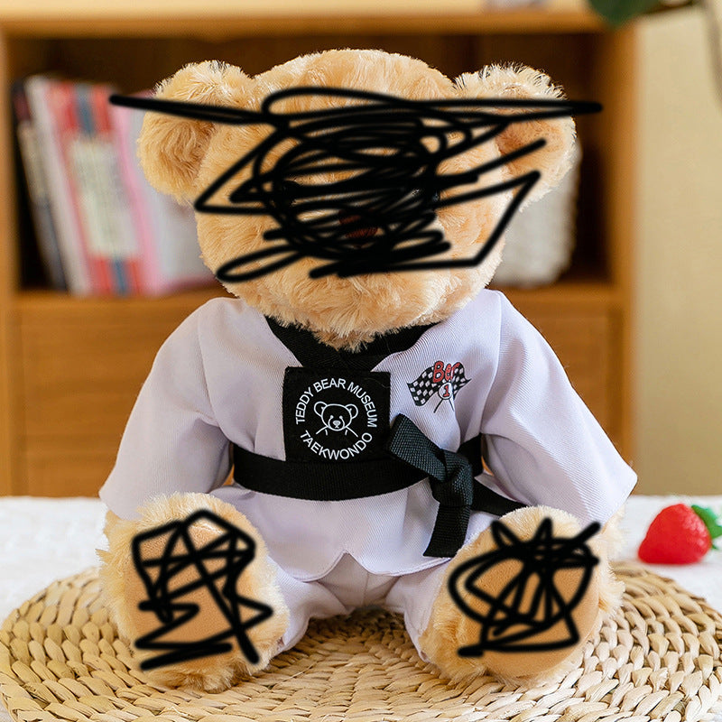 Taekwondo bear doll plush toy teddy bear doll doll martial arts hall activity gift can add LOGO