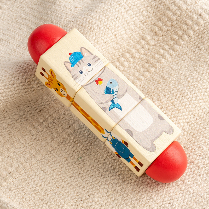 Cecpc Kidsren's Early Education Rotating Building Block Puzzle Baby Animal and Fruit Cognition Wooden Educational Toys for 1-2-3 Years Old