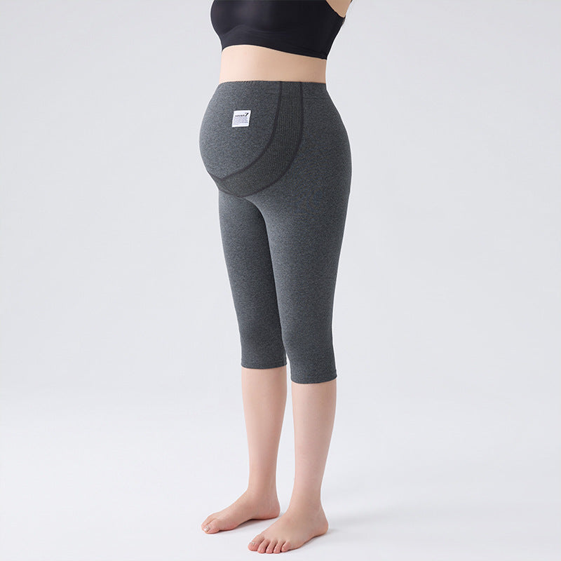 Pregnant Women's Leggings Spring and Autumn Outer Wearing Cotton plus size Autumn Pants fleece-lined Belly-supporting 150.00kg Pregnant Women's Nine-point Pants