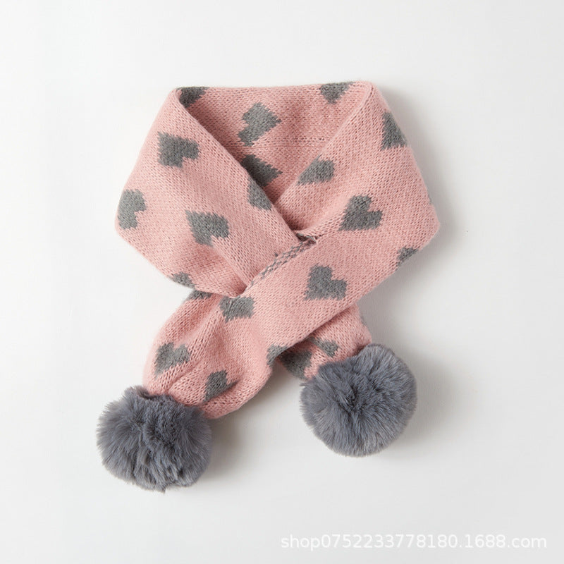 Babamama children's scarf winter thick warm jacquard love boy's scarf baby girl's thickened scarf scarf