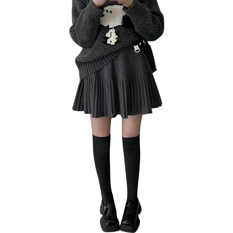 Pregnant Women's Autumn and Winter New Knitted Skirt Casual Slimming Pleated A- line Skirt Simple
