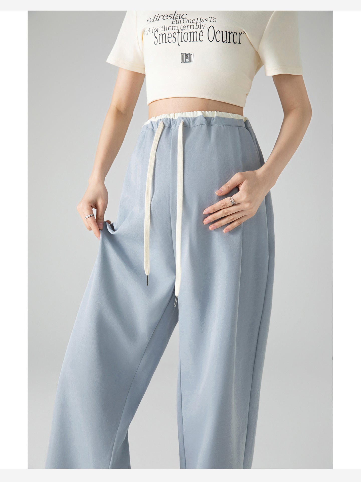 Spring and Summer Pregnant Women's Drawstring Ice Silk Wide Leg Pants Pregnant Women's Summer Thin Texture Sense Dipping Yamamoto Pants Casual Small