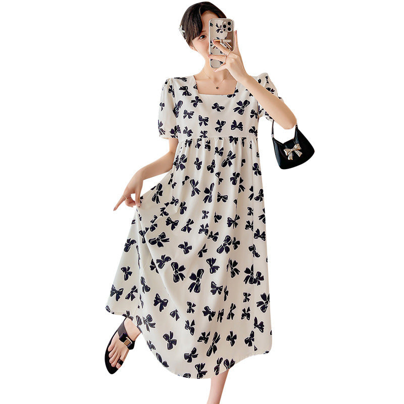 Pregnant Women Summer Dress Fashion Square Collar Butterfly Midi dress Loose plus size Maternity Short Sleeve dress