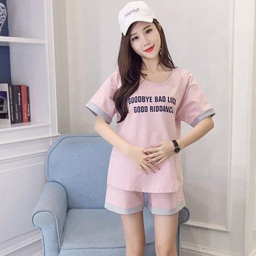 Pregnant Women's Summer Short-sleeved suit Outer Wear Loose Two-piece Set Pregnant Women's Pajamas Loose Top Dress