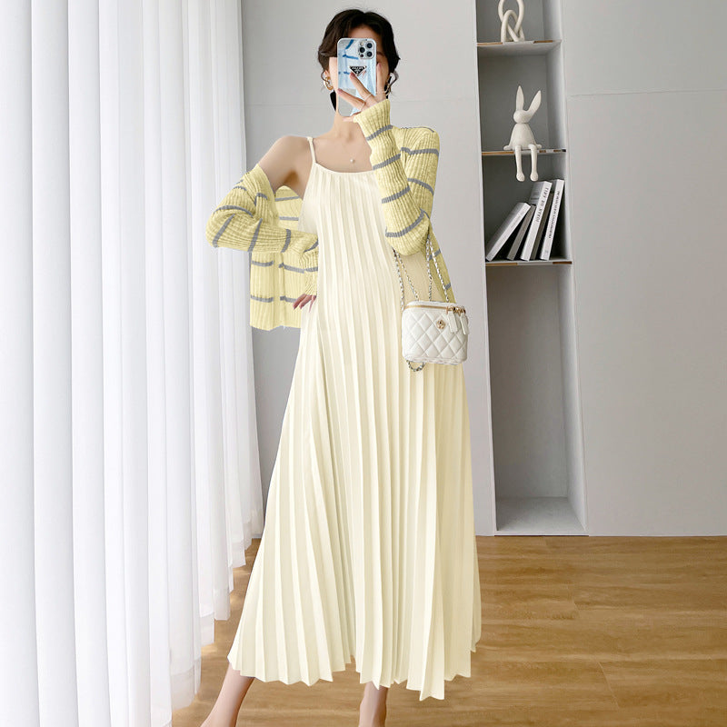 Real shot spot 2023 spring new net red maternity sling two-piece slimming sunscreen breastfeeding dress