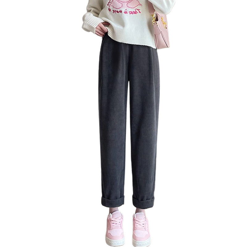 Pregnant women's autumn and winter chenille European cotton velvet fleece-lined thickened bloomers slim ankle-tied pants sports pants