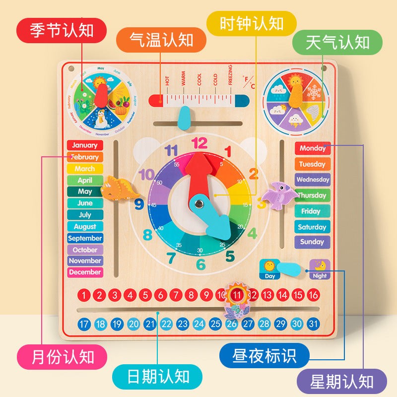 Children's Clock Teaching Aids Montessori Calendar Clock Board Children's Learning Time Clock Cognition Kindergarten Early Education Toys