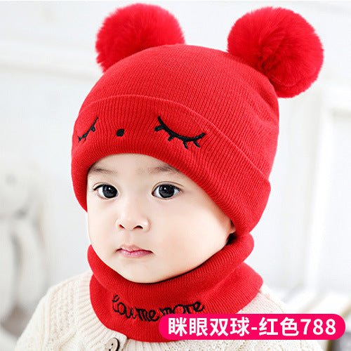 Factory direct supply knitted cap net red explosion children's cap fur ball cap baby ear warm cap wholesale custom hat