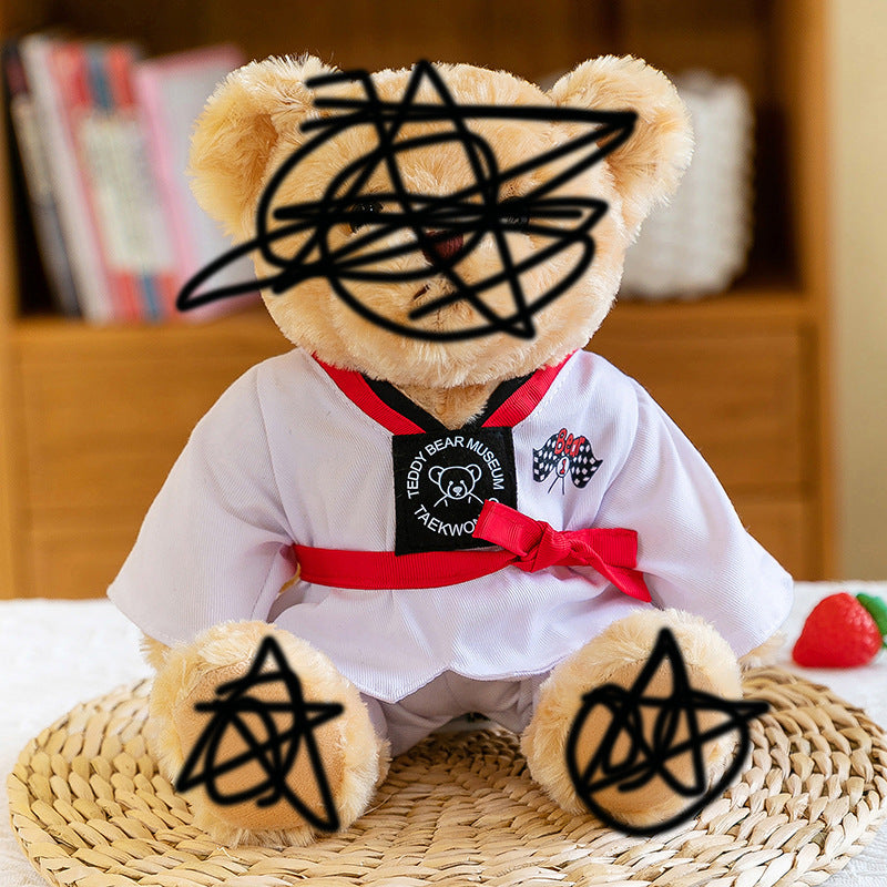 Taekwondo bear doll plush toy teddy bear doll doll martial arts hall activity gift can add LOGO