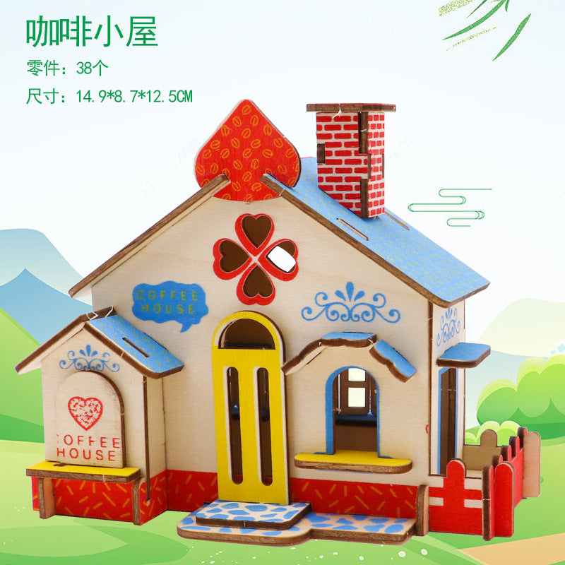 Wooden 3d three-dimensional puzzle snail cottage assembly model girl diy cottage gift children's small house building blocks