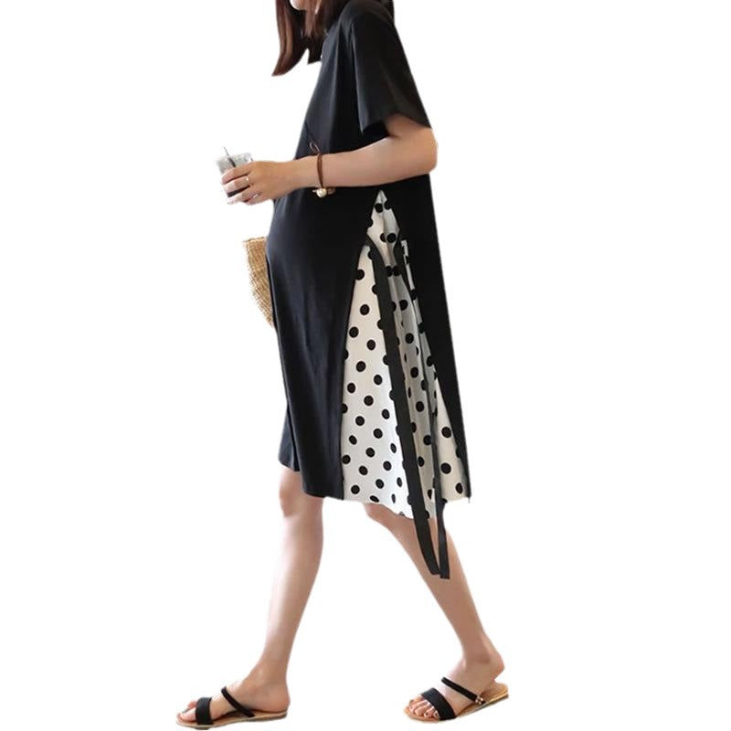 Pregnant Women's dress Fashion Loose plus size Long Over-the-Knee Dress Stitching T-shirt Dress Korean Pregnant Women's Summer Dress