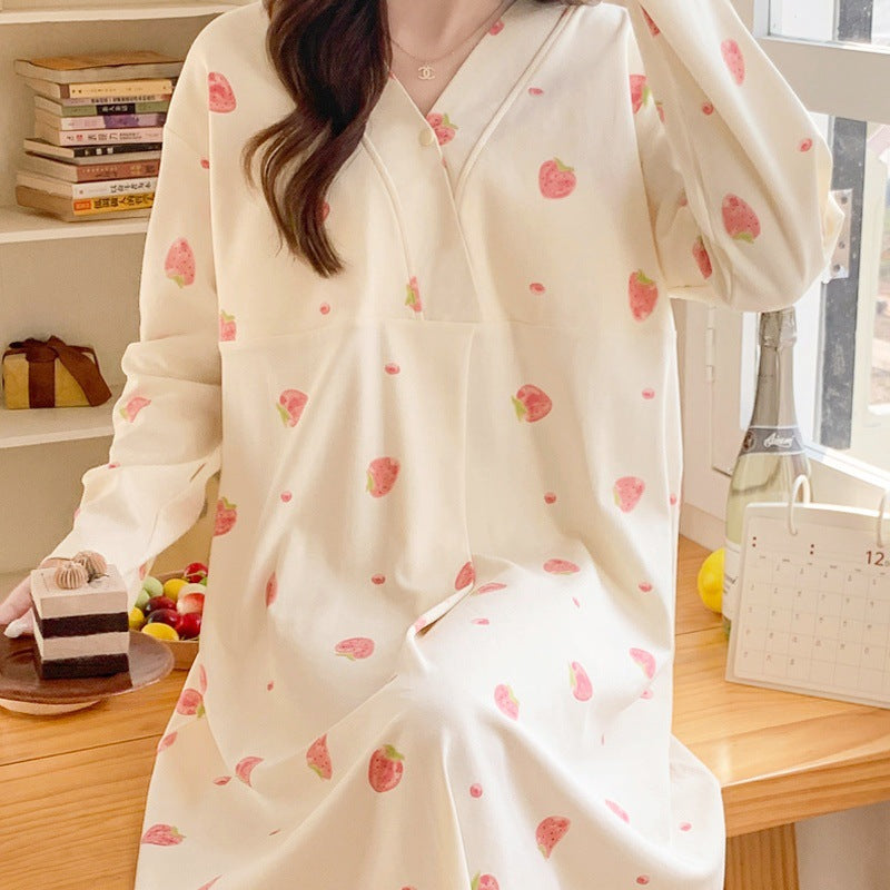 Chest Pad Moon Dress Spring and Autumn Cotton Postpartum Breastfeeding dress Summer Nightgown for Pregnant Women Nightgown During Pregnancy Feeding Nightgown