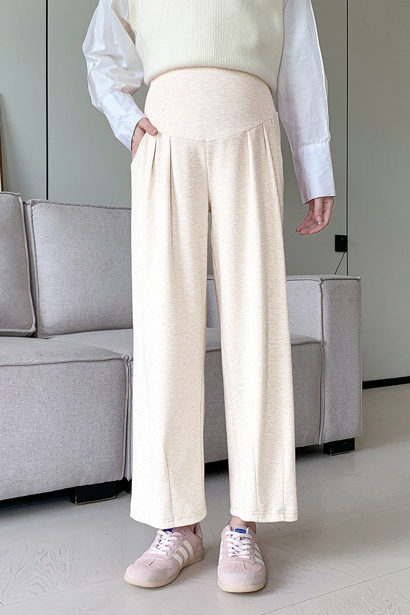 Pregnant Women's Pants Cropped Pants Sticky Rice Pants Autumn and Winter fleece-lined Thickened Loose All-match Wide-leg Pants Sagging Slimming Granny Pants