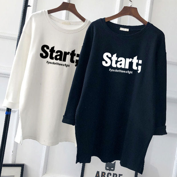 Pregnant Women's Autumn Cotton Top Mid-length Long-sleeved Loose Korean Fashion Trendy Mom's Pregnancy T-shirt Winter Base Shirt