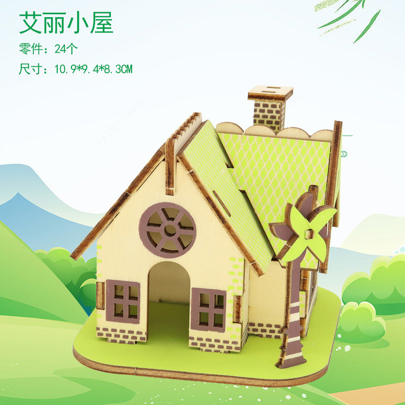 Wooden 3d three-dimensional puzzle snail cottage assembly model girl diy cottage gift children's small house building blocks