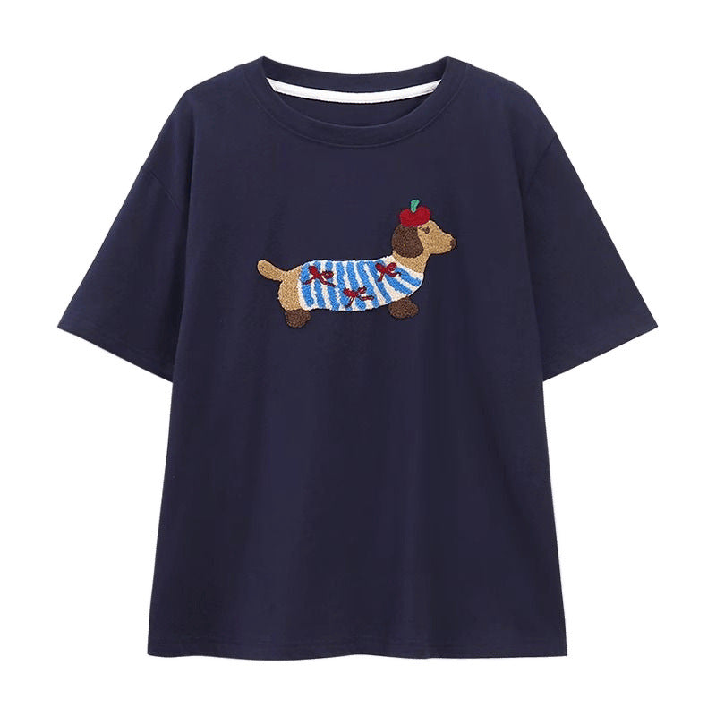 Summer Nursing Clothes Without Zippers for Going Out, Hot Mom Style Pure Cotton Thin Summer Towel Embroidered Puppy Feeding Tops