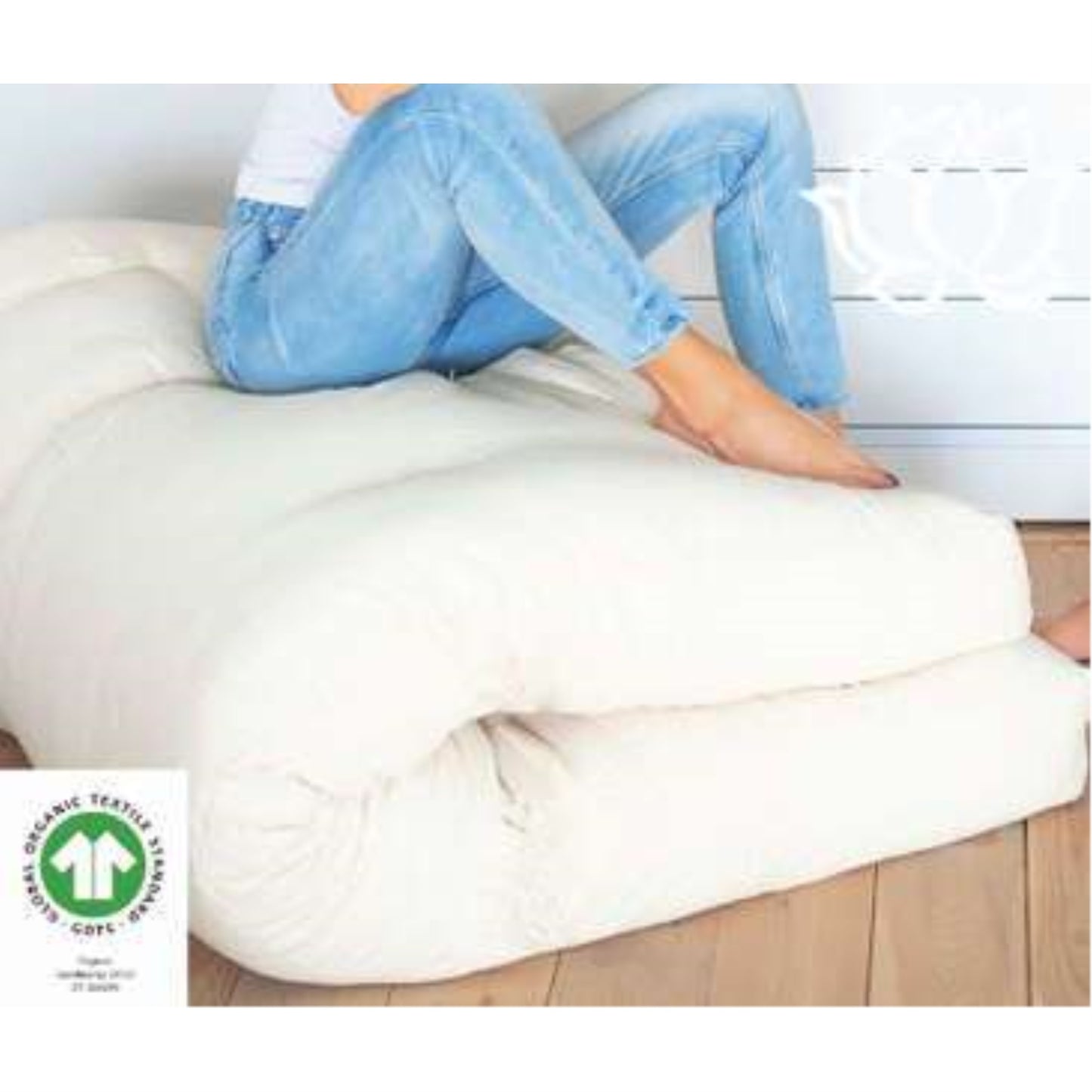 100% Organic Cotton And Wool Zabuton  In Organic Twill Fabric Case