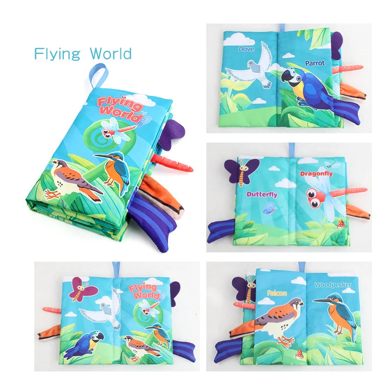 Baby 8 Page Tail Cloth Book Cartoon Animals Touch And Feel Infant Soft Books Development Interactive Early Education Toys