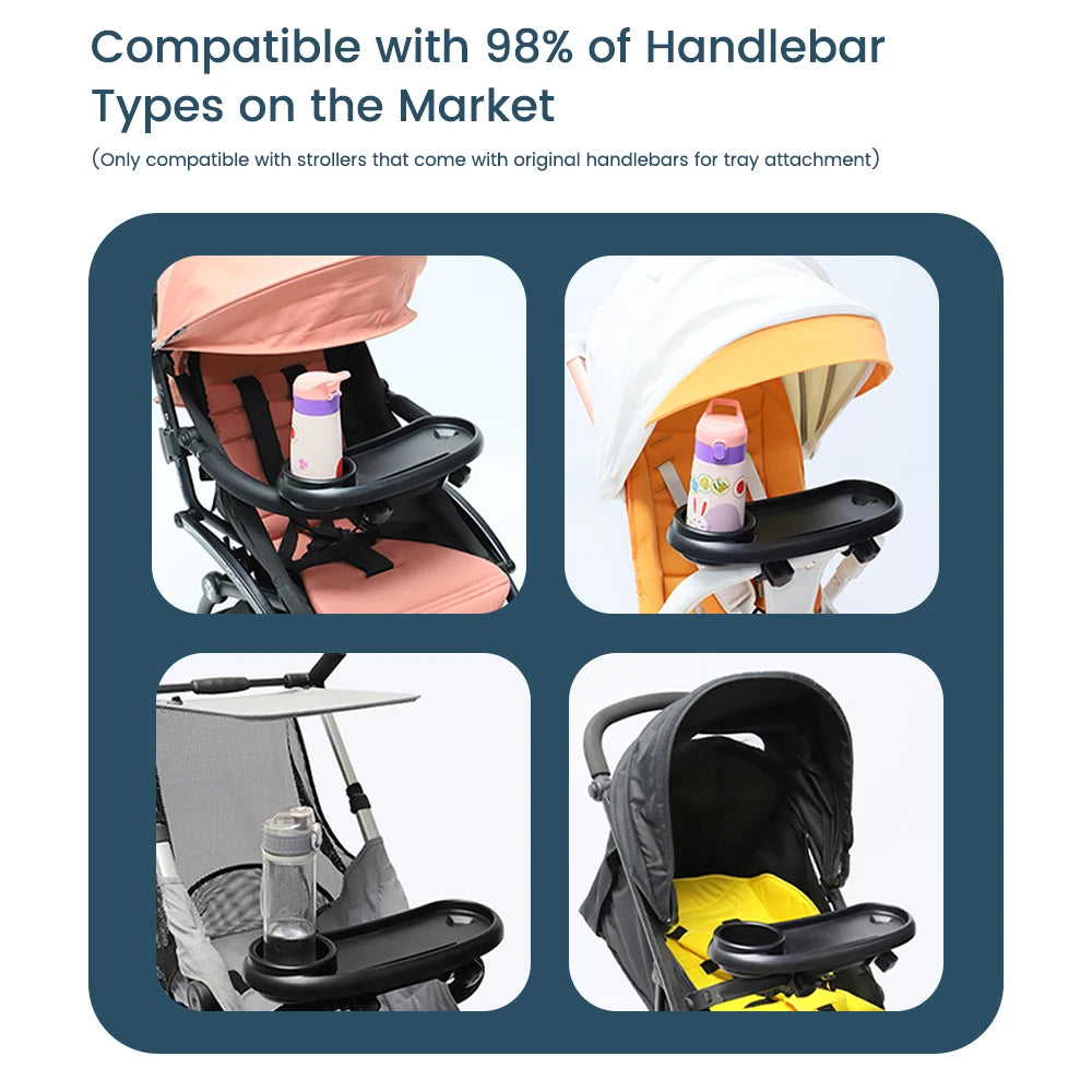 3-in-1 Universal Stroller Snack Tray Adjustable Cup Holder Phone Slot Compatible with Most Strollers Multifunctional Travel