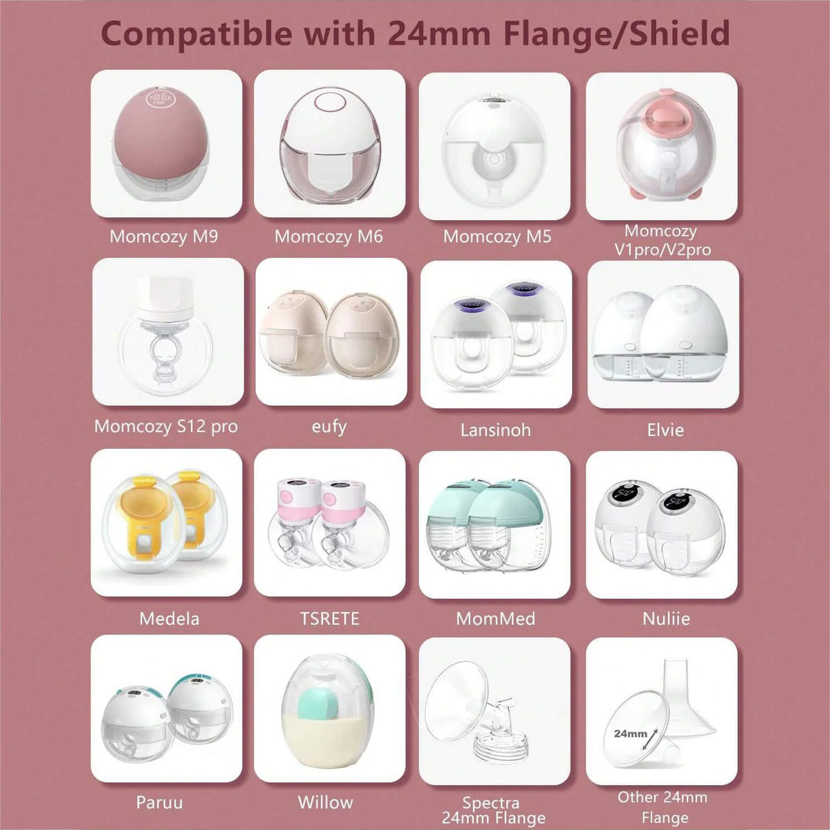 10Pcs Breast Shield Inserts Compatible with Momcozy M5/M9/V2 Pro/S12 Pro/Spectra/Medela/eufy/Elvie/Lansinohand Most 24mm Shields