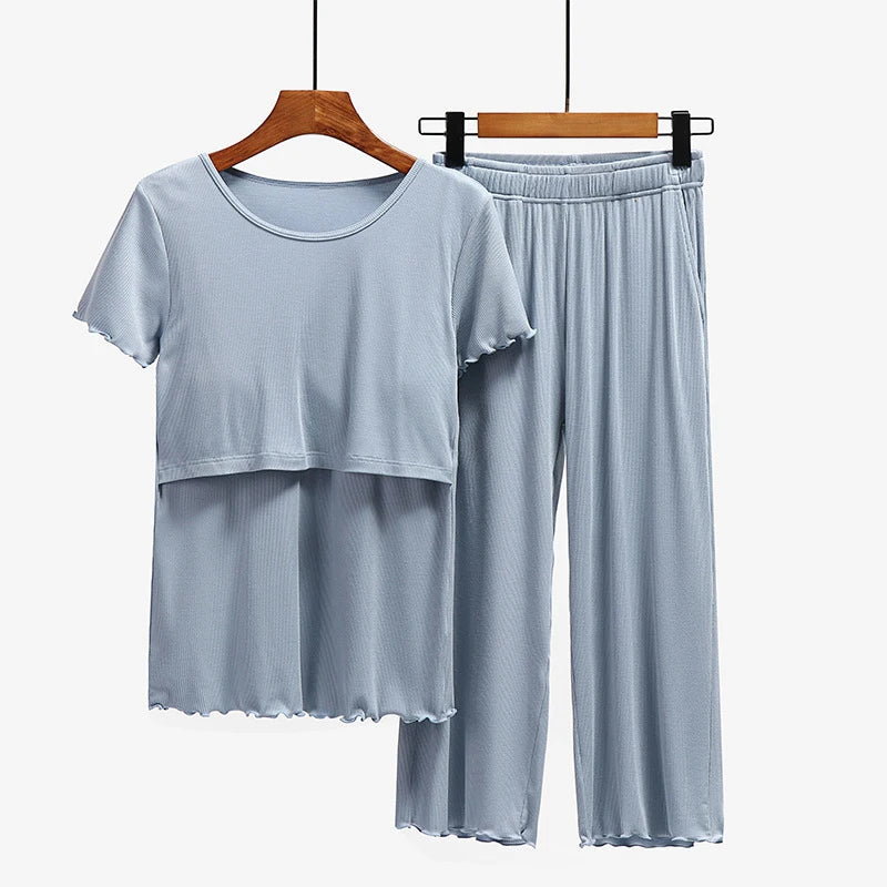 Maternity Nursing Sleepwear Clothes Set Breastfeeding Nightwear for Pregnant Women Pregnancy Breast Feeding Pajamas Suits