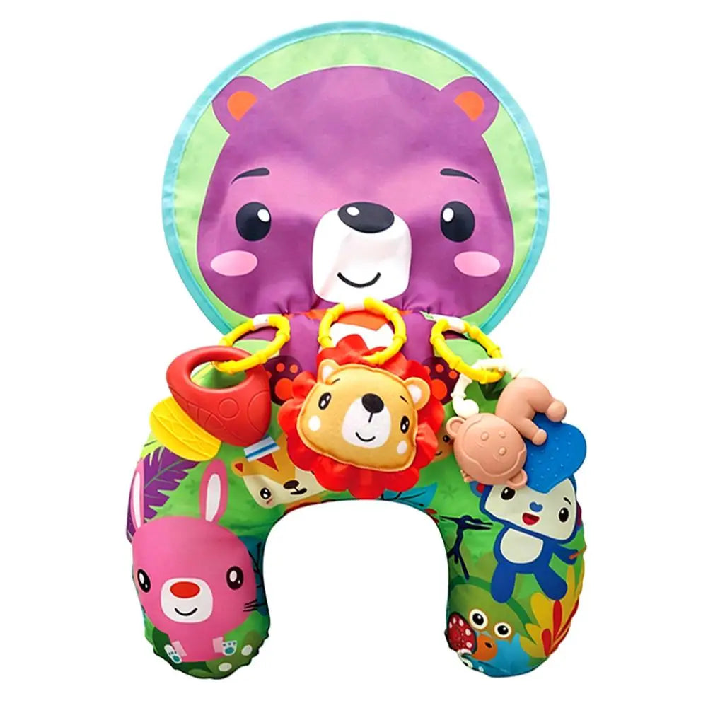 Baby Tummy Time Pillow with Rattle Toys, Multifunctional Crawling Mat Play Gym for Infants, Colorful Cartoon Animals Support Cus