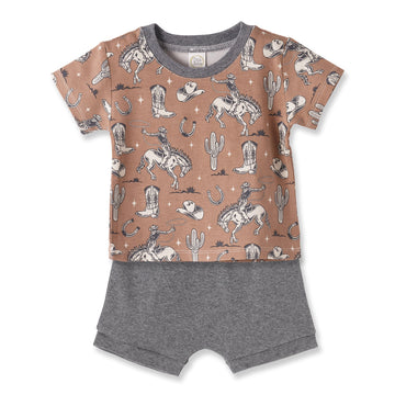 Wild Wrangler/Brown Western Bamboo Cotton Boys' Short Set