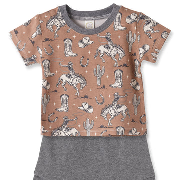 Wild Wrangler/Brown Western Bamboo Cotton Boys' Short Set