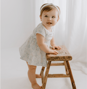 short sleeve twirl dress | bunnies