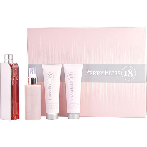 Perry Ellis 18 By Perry Ellis Eau De Parfum Spray 3.4 Oz & Body Mist 4 Oz & Body Lotion 3 Oz & Shower Gel 3 Oz(D0102Hpzuvy.)