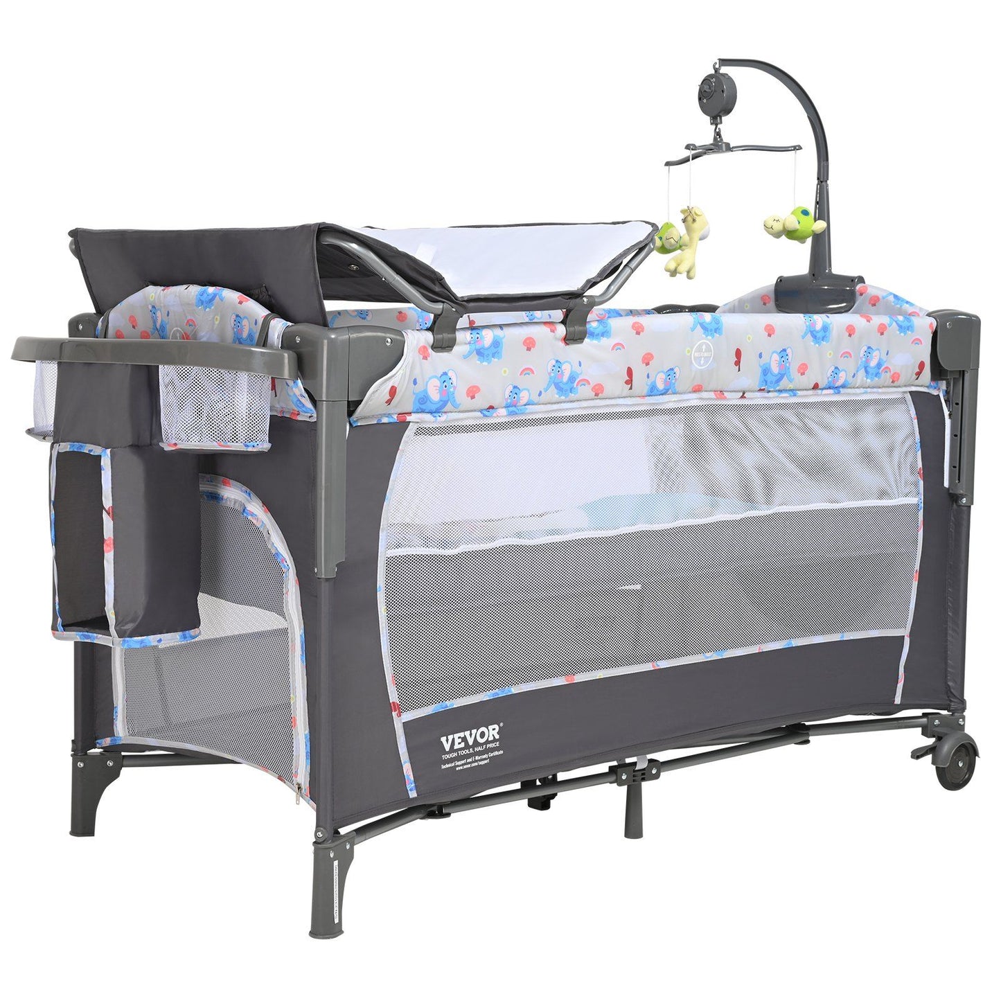 Vevor Baby Bassinet, 12-Level Height Adjustable Easy To Fold Portable Baby Bassinet Bedside Sleeper With Storage Basket & Wheels
