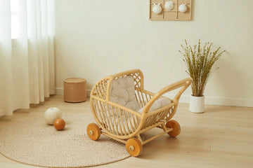 Lullaby Rattan Doll Buggy – Handcrafted Boho Stroller for Little Girls Doll Pretend Play