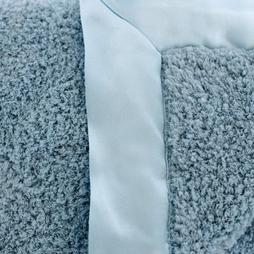 Classic Baby Blanket with Satin Trim in Chenille Cozy, Powder Blue