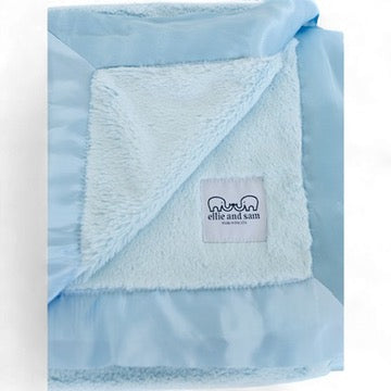 Luxury Baby Blanket with Satin Trim in Luxe Plush, Blue