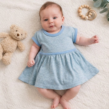 short sleeve twirl dress | periwinkle colorblock