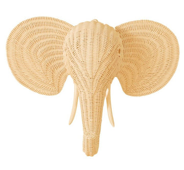 Rattan Elephant Wall Decor – Safari Nursery Wall Art | Boho Kids Room Animal Head | Handmade Natural Rattan Décor