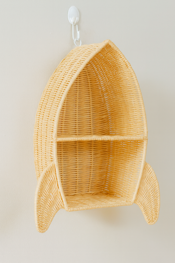 Rattan Rocket Ship Wall Shelf – Space Theme Kids Room & Nursery Décor