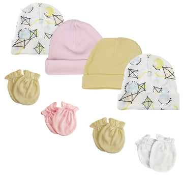Baby Girls Caps And Mittens (Pack Of 8)