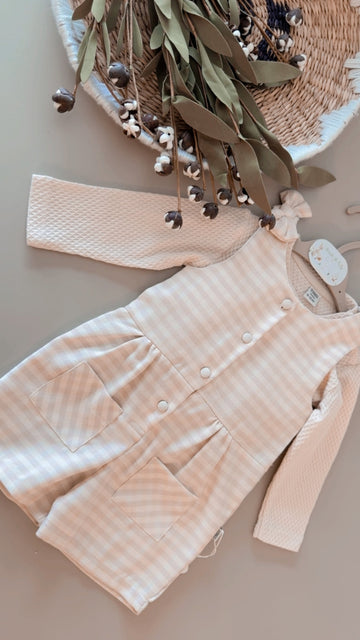 Baby Gingham Romper | Long Sleeve Neutral One-Piece