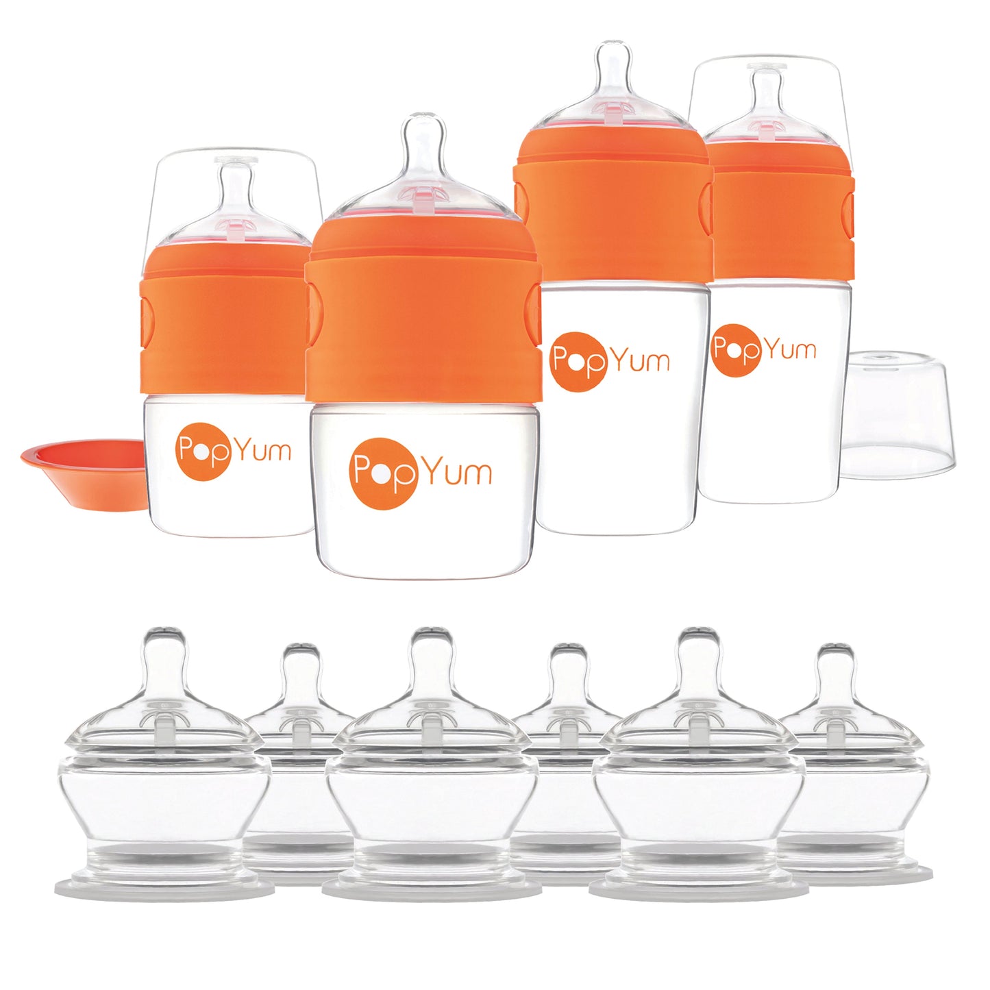 PopYum Orange 10 Piece Bundle: Bottle Set + 3 Nipple 2-Packs