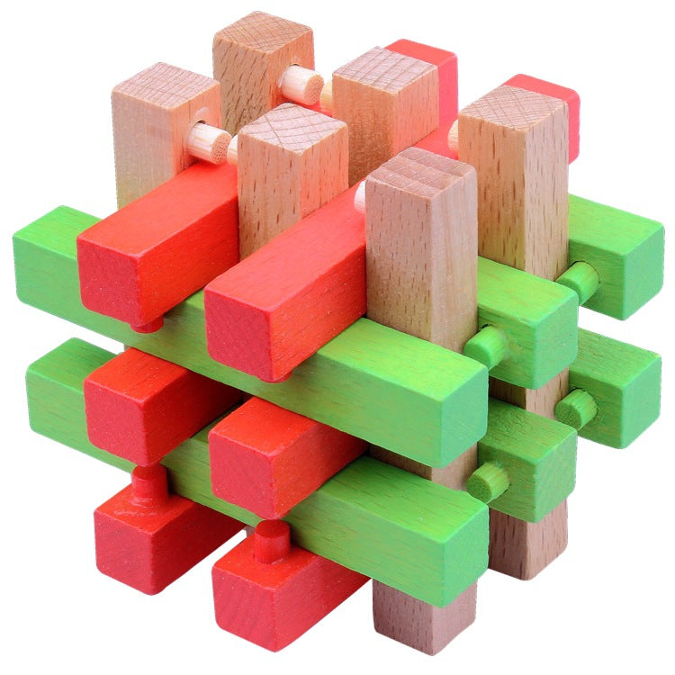 Wisdom Wheel Large Beech Kongming Lock Children's Educational Toys for Adults and Students Decompression Burning Brain Disassembly and Reassembly Luban Lock