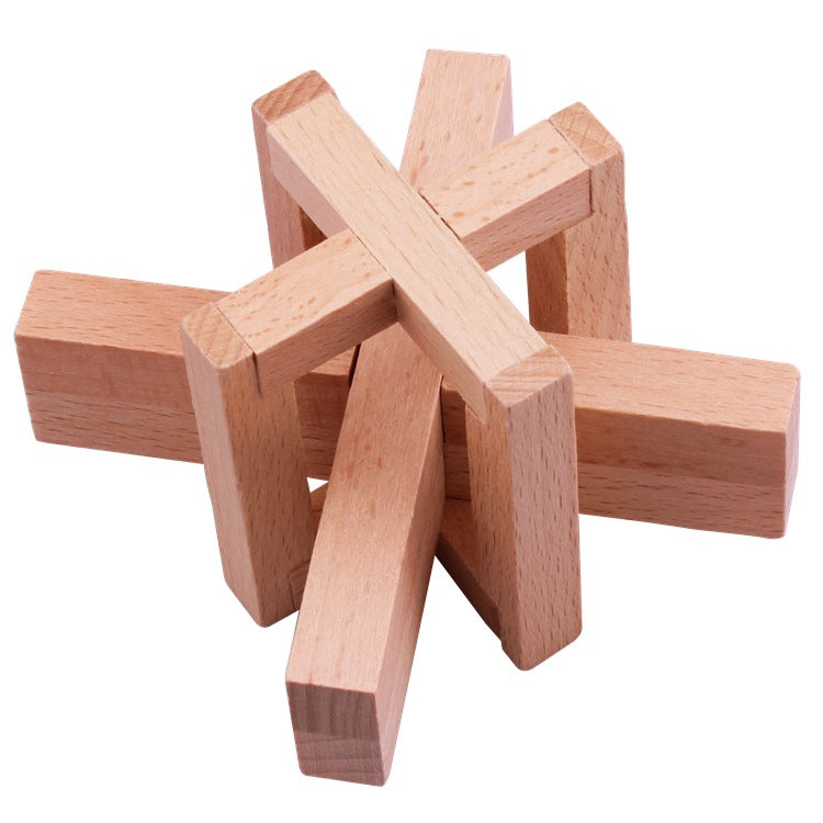 Wisdom Wheel Large Beech Kongming Lock Children's Educational Toys for Adults and Students Decompression Burning Brain Disassembly and Reassembly Luban Lock