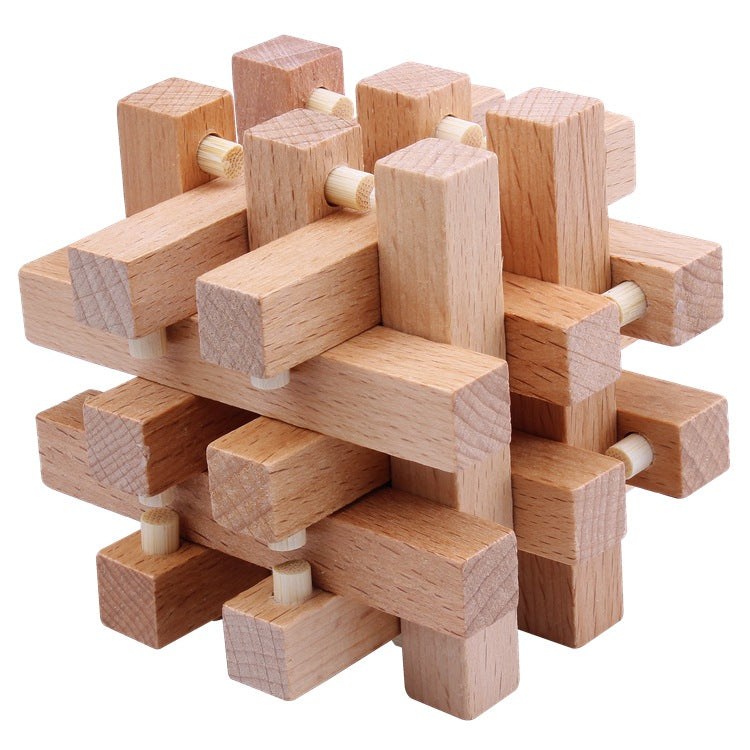 Wisdom Wheel Large Beech Kongming Lock Children's Educational Toys for Adults and Students Decompression Burning Brain Disassembly and Reassembly Luban Lock